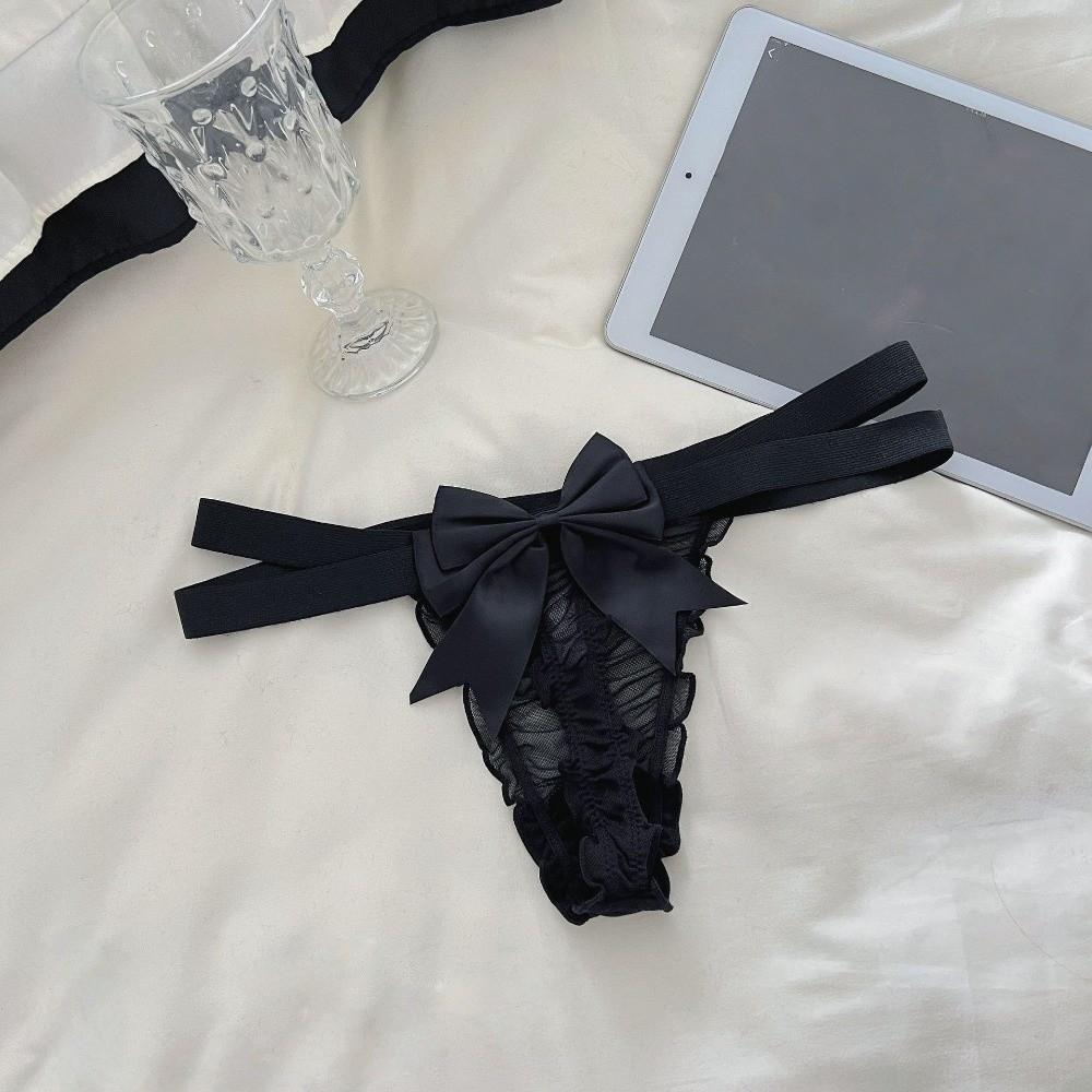 Delicate Bow Briefs Low Waist Sheer Mesh Panties Sweet Cross Strappy Thong  Valentine's Day
