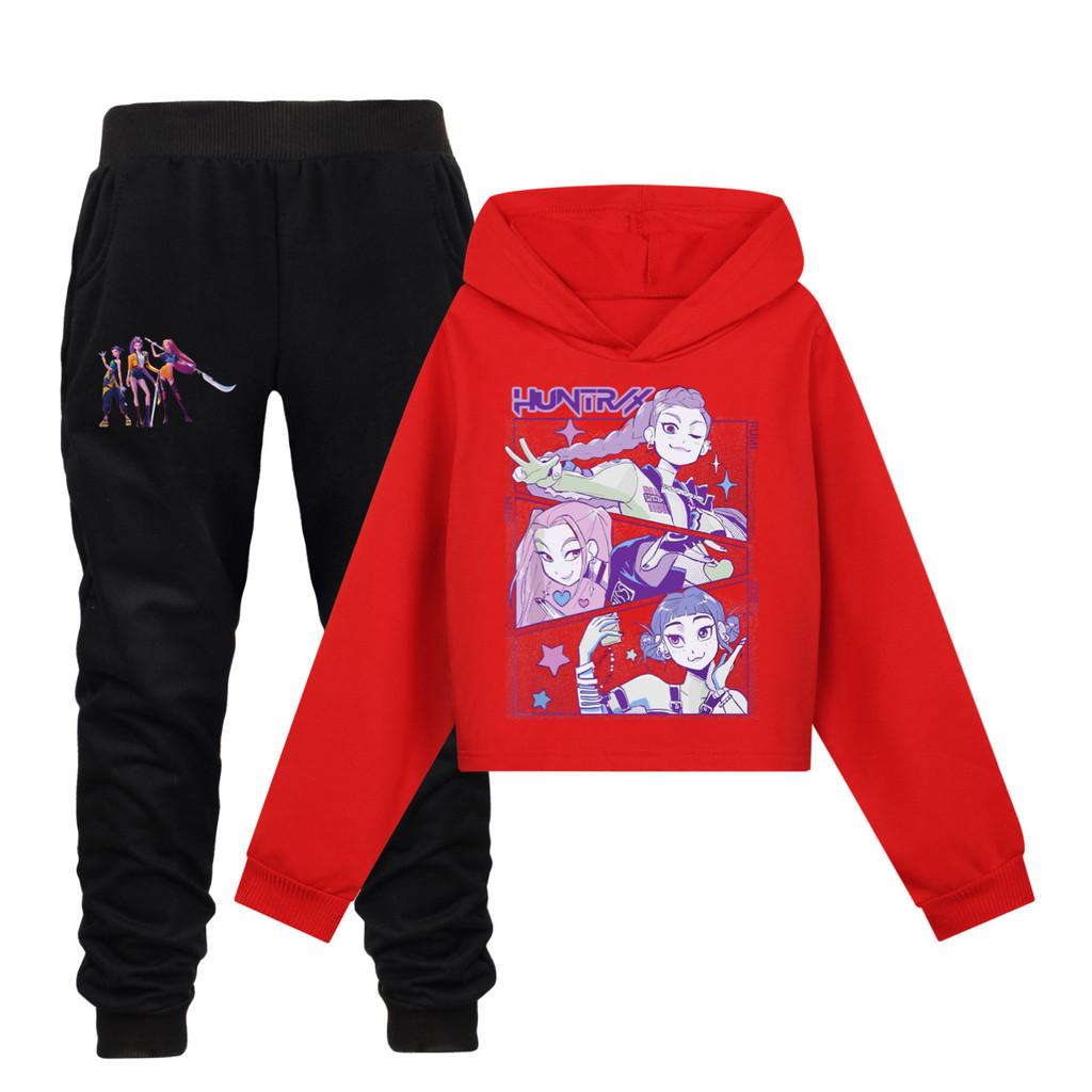 Kpop Demon Hunters Kids Cartoon Hoodie Set With Cotton Material For Casual Wear