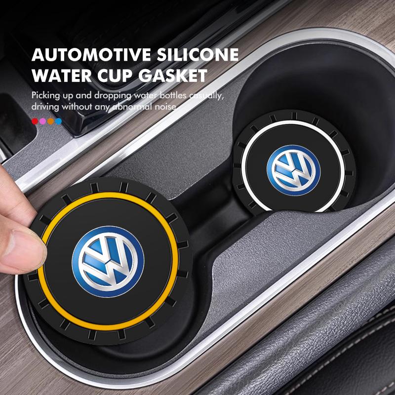 OPQ1 For Volkswagen VW Car Coasters Water Cup Slots Non-Slip Mat Waterproof Drink Pad Scirocco Passat Polo B5 B6 B7 CC Tiguan Sharan