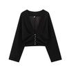 ZR1116 European and American Summer Women's Clothing V-neck Pure Desire Wind Slim-fit Cardigan Pleated V-neck Shirt Top Women