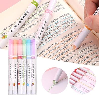 6Pcs Line Shaped Highlighter Pens Roller Tip Curve Liner Marker Curve Pen Novelty Stationery School