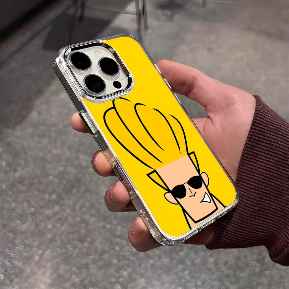 Johnny Bravo Anime Phone Case For IPhone 17 Air 16 E 15 14 13 12 11 Plus Pro Max Electroplated Transparent Soft Shell