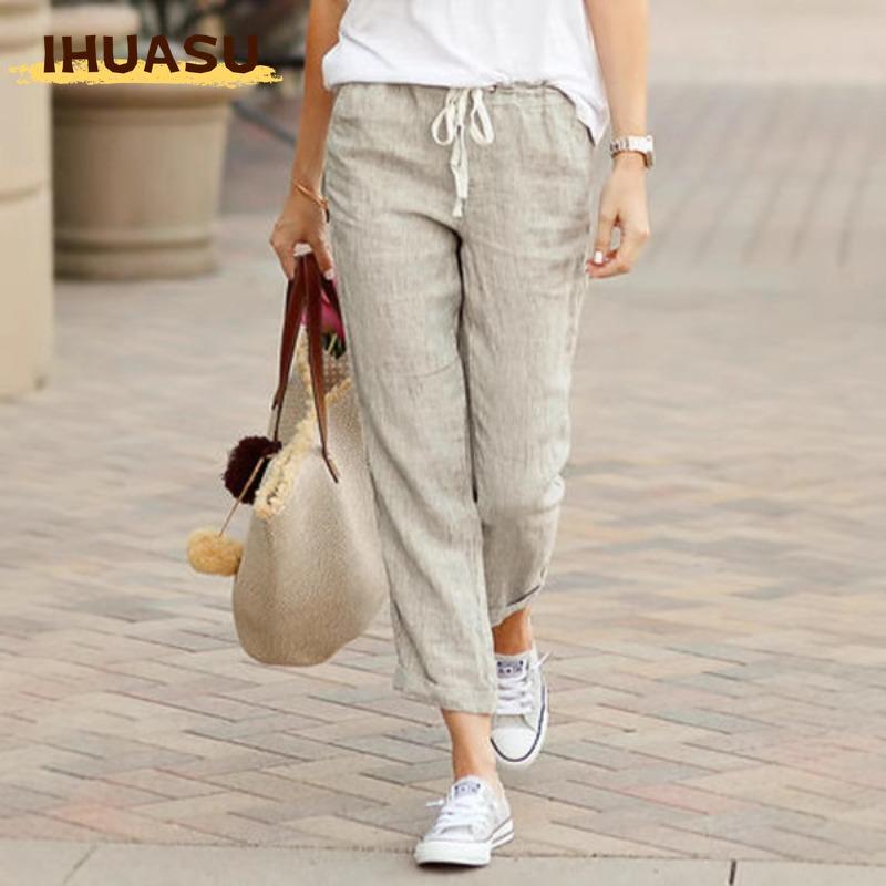 IHUASU Women's Fashion Casual Solid Color Print Pants & Capris