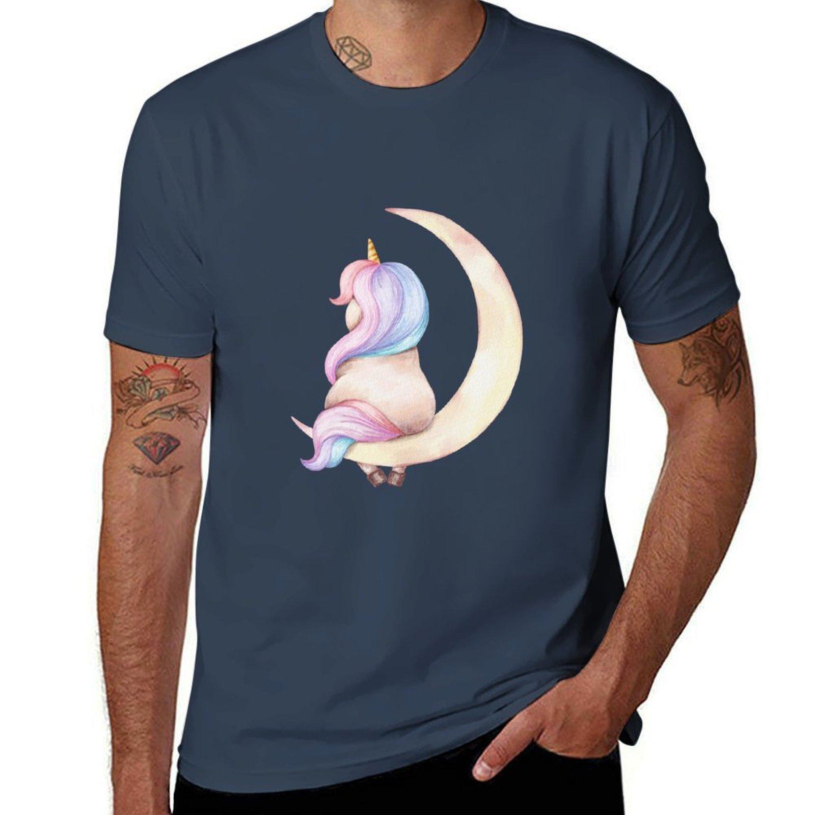 Rainbow Unicorn On A Moon Cartoon Illustration Tshirt Modern Style Print Tshirt S