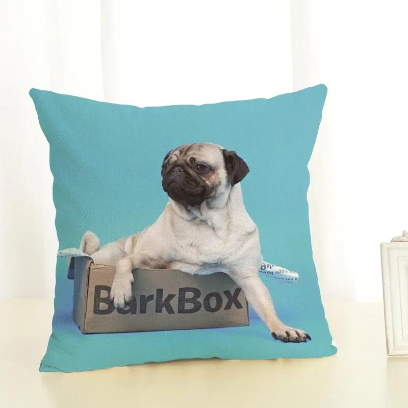 Funny Cartoon Pug Dog Printed Cushion Cover Linen Pug Dog Food Decorative Pillowcase Sofa Party Home Decor Sofa 45X45Cm