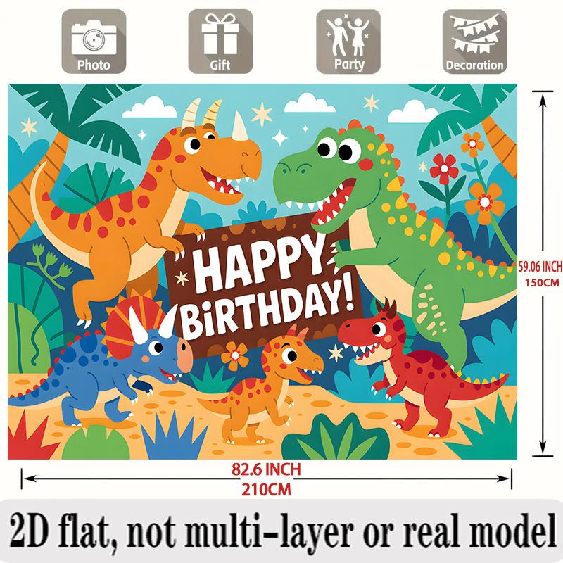 Dinosaur Birthday Banner, Green Reptile Backdrop Wall Decor for Kids Party
