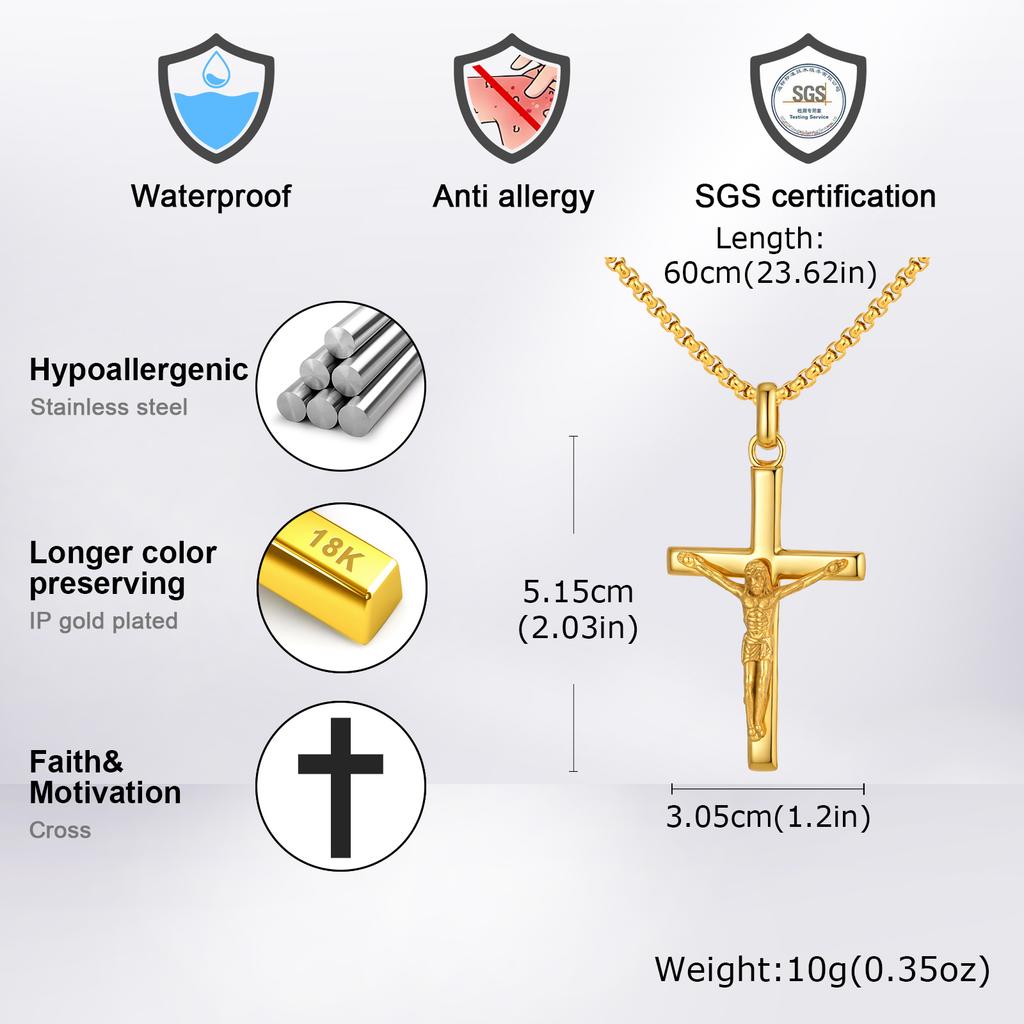 Stainless Steel Jesus Cross Pendant Necklace Fashion Gold Silver Color Christian Necklace Religion Prayer Faith Jewelry for Men