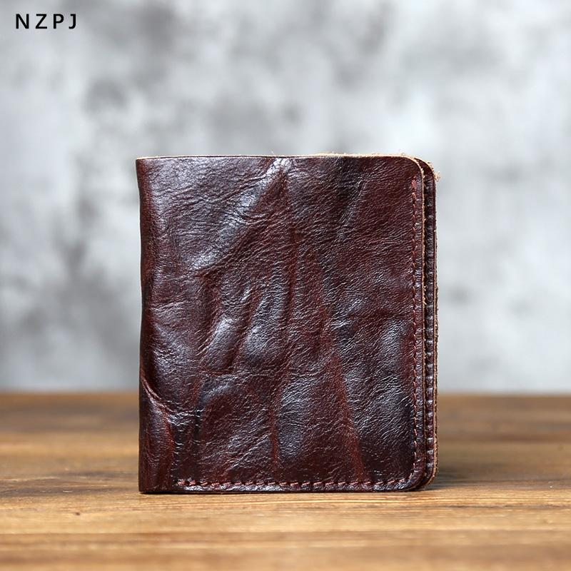 NZPJ Retro Genuine Leather Men's Wallet Natural Top Layer Cowhide Wallet Vertical Women's Wallet Bank Card Bag