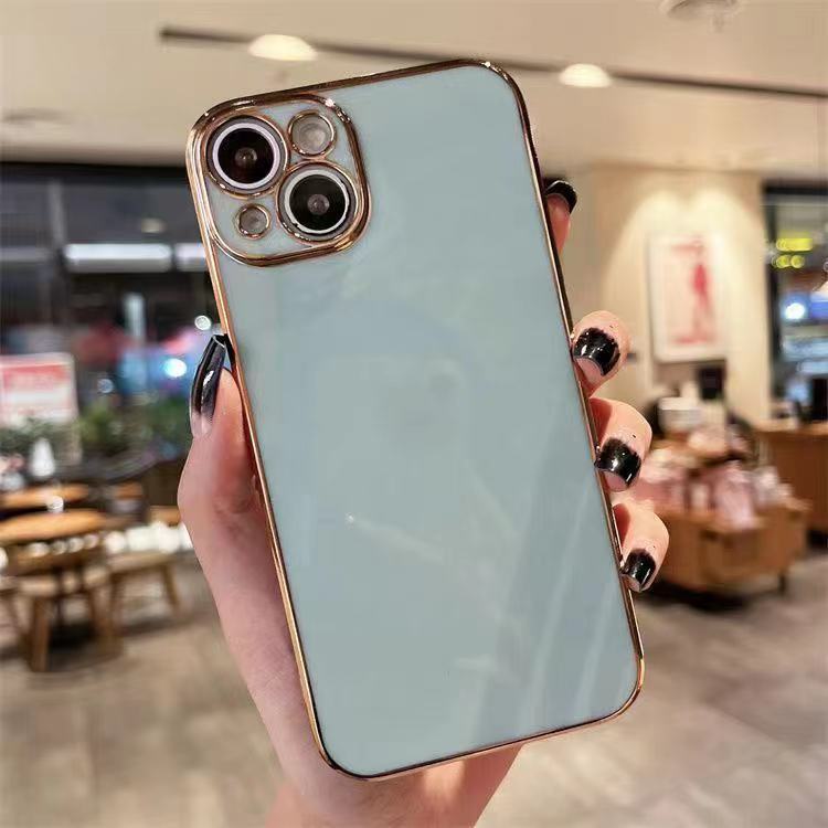 Applicable To Apple 15 Mobile Phone Case Fine Hole Straight Edge 6D Solid Color Electroplating IPhone 14 Full-pack Transparent Anti-fall 13 Soft Case
