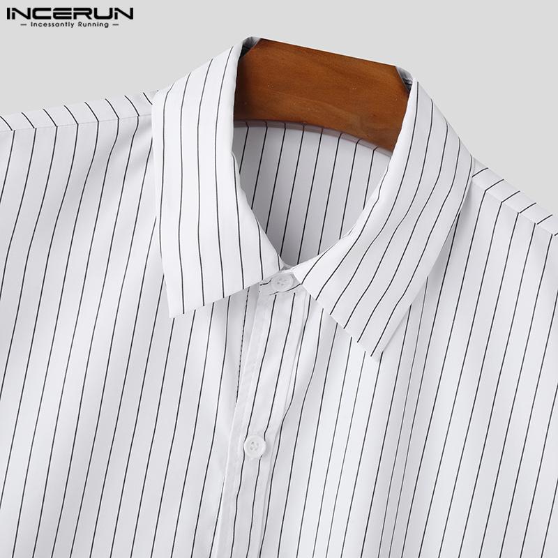 INCERUN Oversized Summer Men Turn-down Collar Short Sleeve Striped Buttons Casual Shirts
