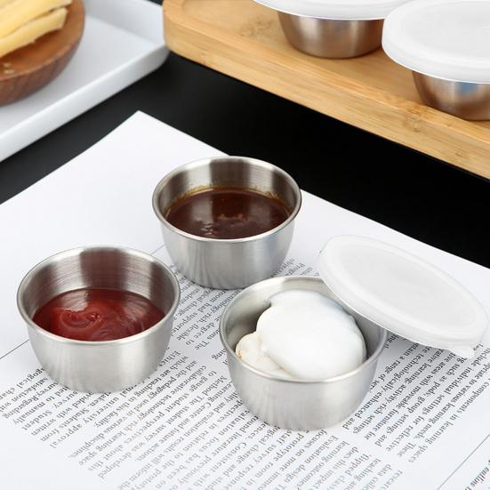 1/6Pcs Salad Dressing Containers 40ml Stainless Steel Sauce Cup Reusable Leak-Proof Condiment Sauce Dip Containers with Silicone Lids