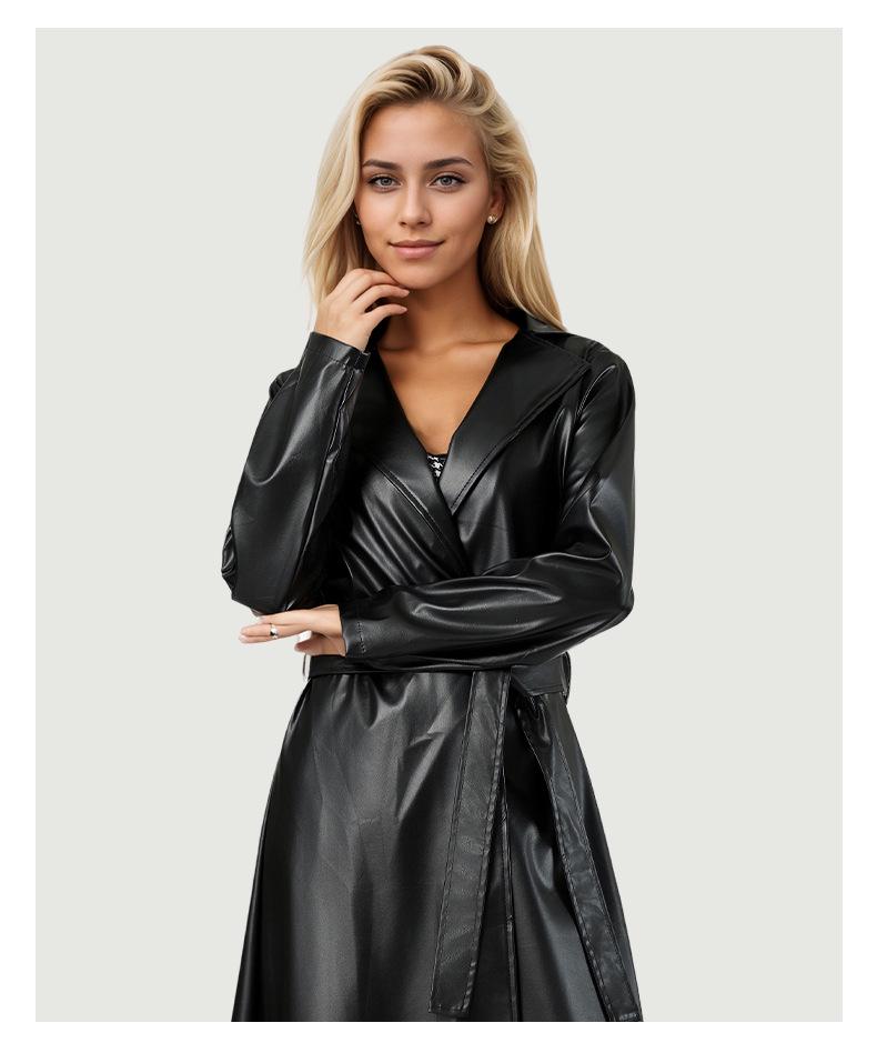 Dámský kožený trenčkot odolný proti vráskám na jaro/podzim 2024