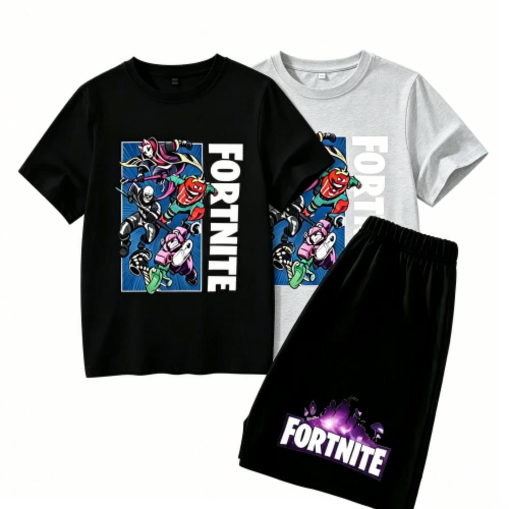 Anime Game Fortress Print Outdoor Street Kids T-shirt and Shorts Summer Home Casual Outfit Boy and Girl's Sports Set