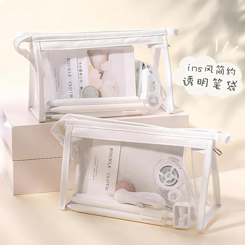 PVC Transparent Cosmetic Bag Kawaii Waterproof Pencil Bags for Students Stationery School Supplies Portable Pencil Pouch Cases