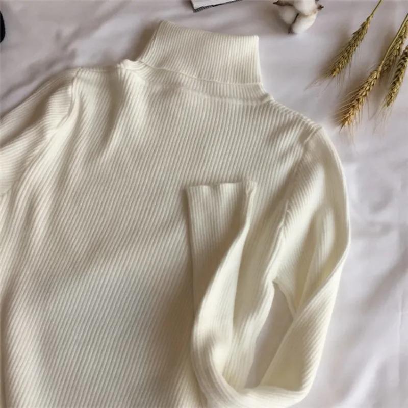 Autumn Winter Thick Sweater Women Knitted Ribbed Pullover Sweater Long Sleeve Turtleneck Slim Jumper Soft Warm Pull Femme