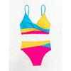 Black White Color Block Twist Front High Waist Bikini Set Spaghetti Strap Two Piece Swimwear