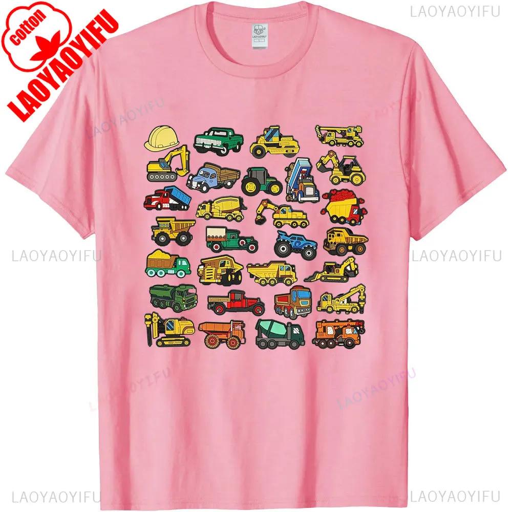 Types Of Construction Excavator Bulldozer Truck Crane Unisex Tshirt Summer Building Blocks Breathable Shirt Common Design Tops