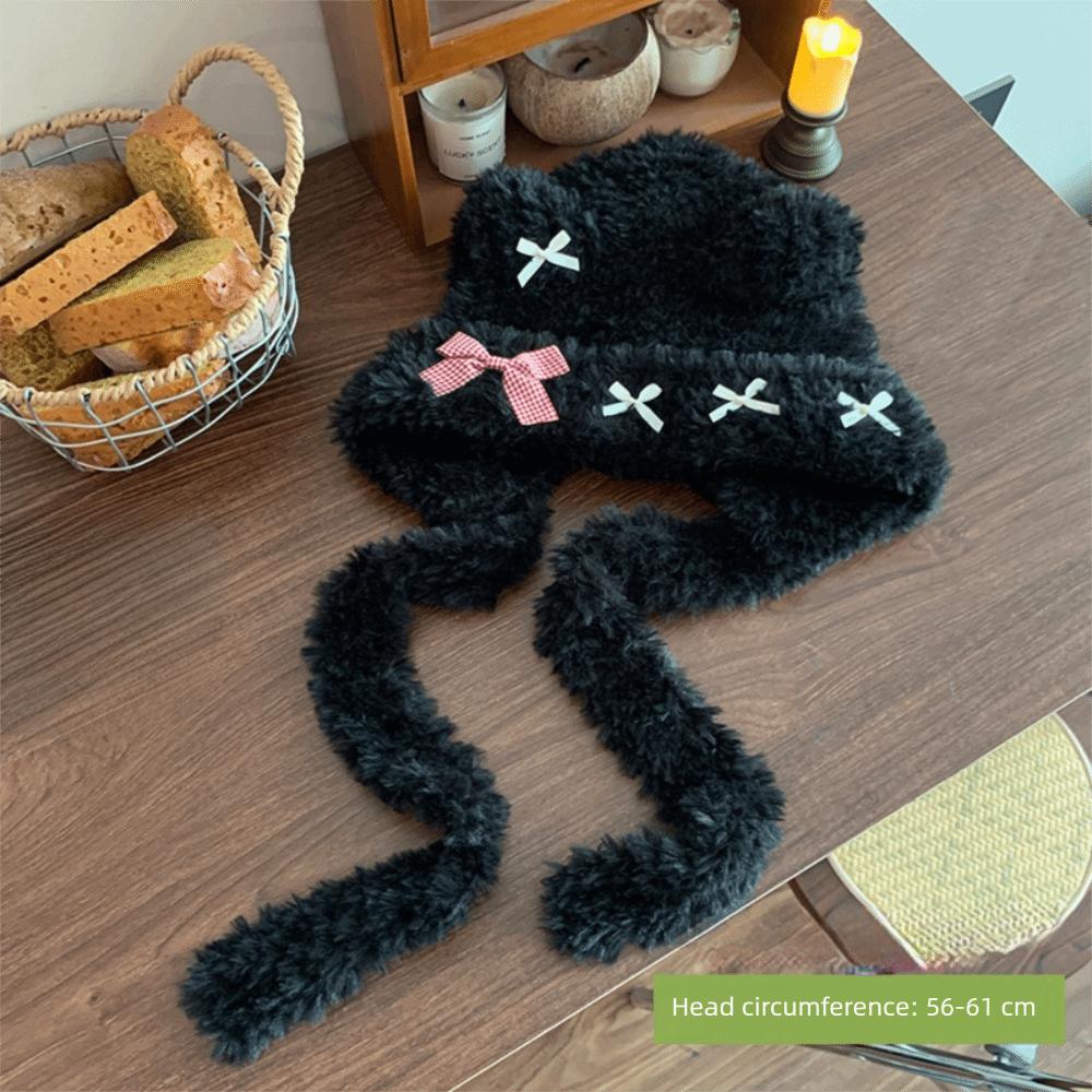 Cute Thickened Bear Ears Knitted Hat Ear Protection Soft Bow Earmuffs Windproof Warm Bear Hat Winter Season Women Wear