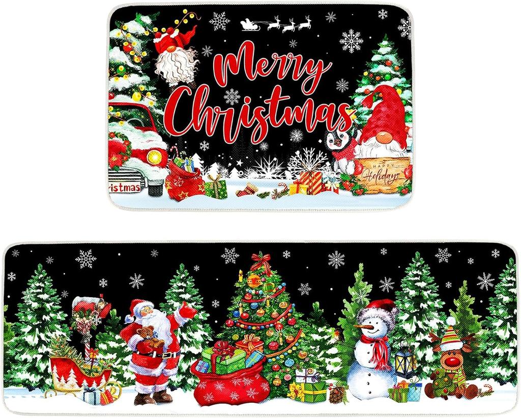 Vikama 1/2Pcs Christmas Kitchen Floor Mat Festive Atmosphere Home Decor Indoor Outdoor Area Carpet Entry Welcome Doormat