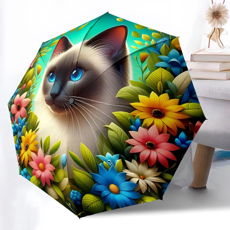 1pc Cat Flowers Automatic Umbrella Portable Home Essential Umbrella, Iron Umbrella Structure Suitable for All Seasons yy251123193