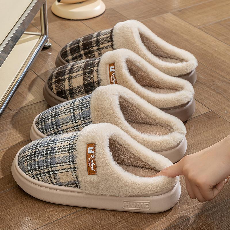 New cotton slippers autumn and winter couple indoor home home non-slip warm plush thick-bottomed fluffy slippers
