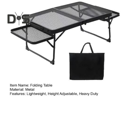 Camping Folding Mesh Table Lightweight Height Adjustable Heavy Duty Metal Multifunction Outdoor Hiking Picnic BBQ Portable Bi-fold Table