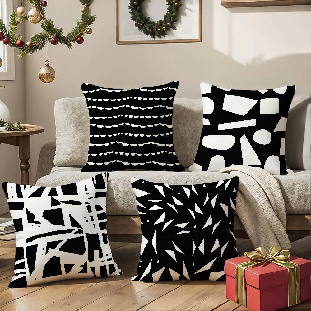 Black And White Abstract Print Pillow Case Comfort Sofa Bed Silky Elegant Invisible Zipper Decorative Cushion Cover