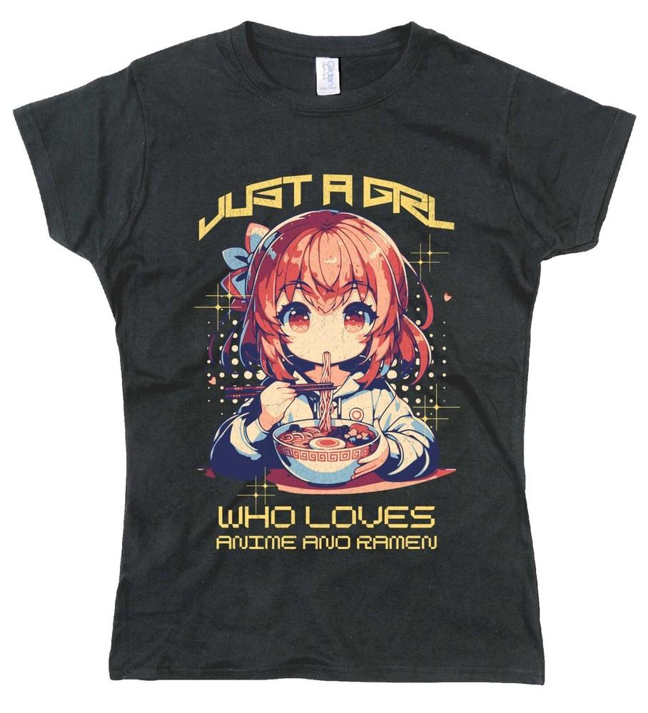 

Female T Shirt Womens Anime and Ramen Funny Logo Tee S