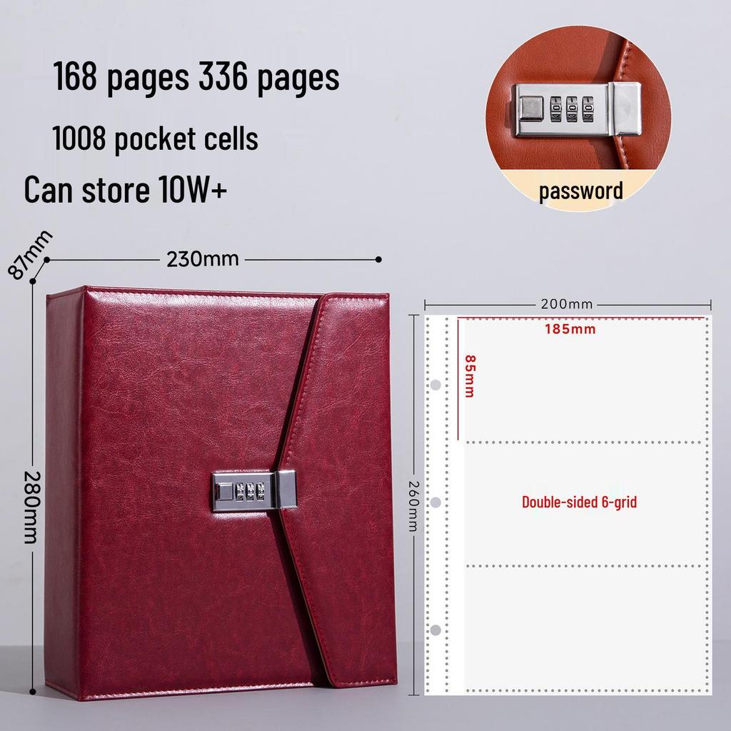 Waterproof Leather Password Lock Cash Storage Book for Paper Money, New Model, Three-Fold Design