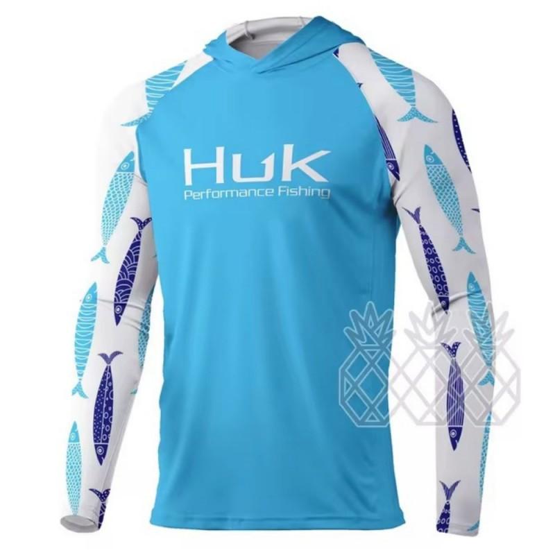 HUK Long-sleeved Fishing Clothes UPF+50 Sunscreen Breathable Outdoor Sports Men's Sweat-absorbing Hooded T-shirt