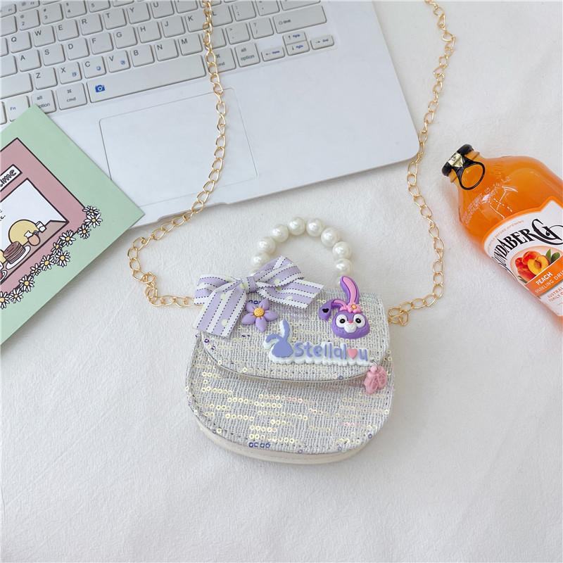Cute Pu Leather Children's Handbag With Floral Sequins Princess Series Shoulder Bag For Toddlers