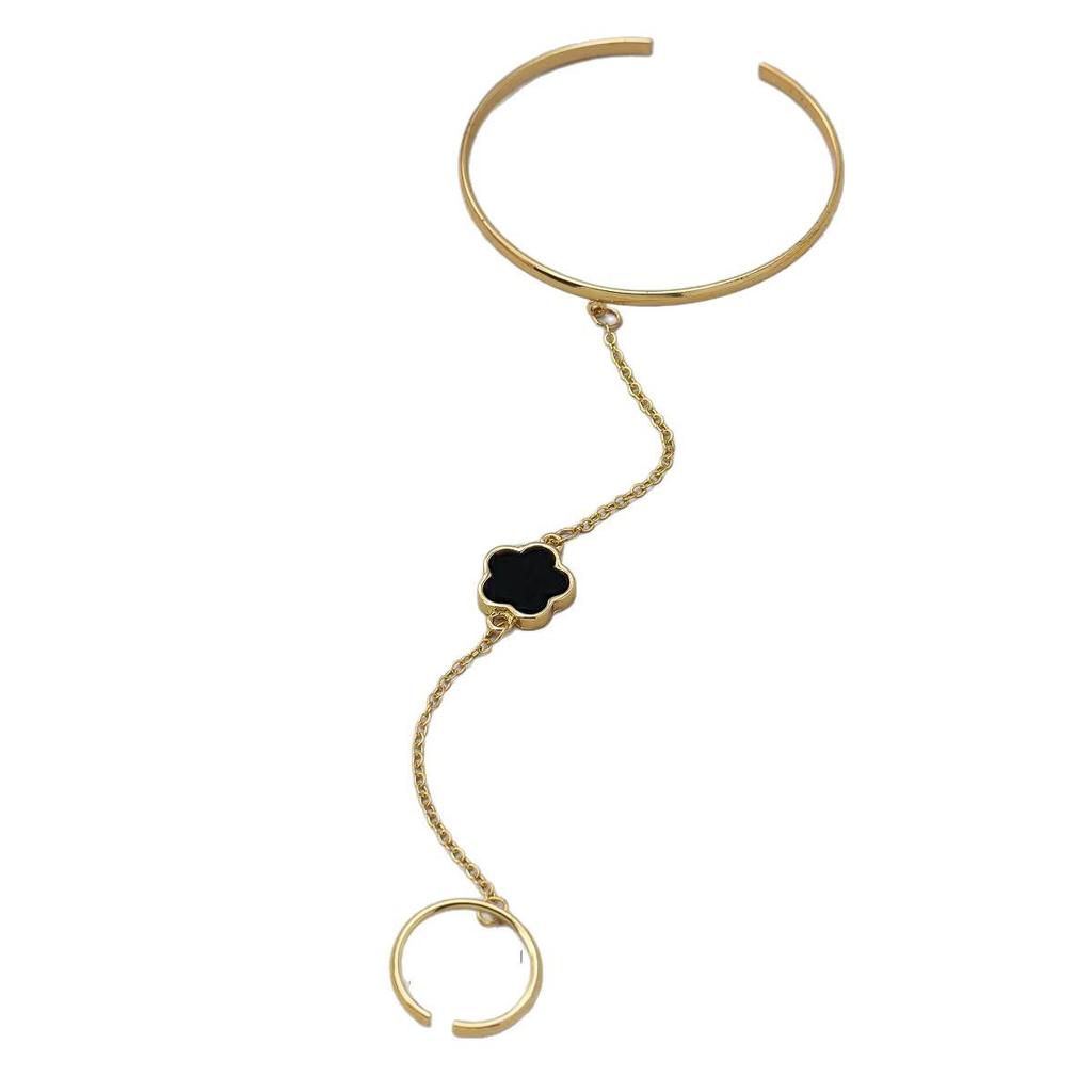 Cross-Border Lucky Five-Petal Flower Finger Bracelet with Four-Leaf Clover Design