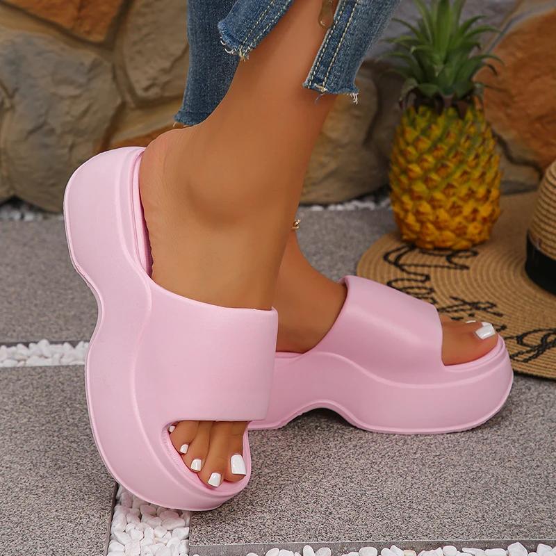 Chunky Platform Slippers for Women Summer Comfortable Wedge Heels Sandals Woman Solid Non Slip Eva Thick Sole Slides Shoes