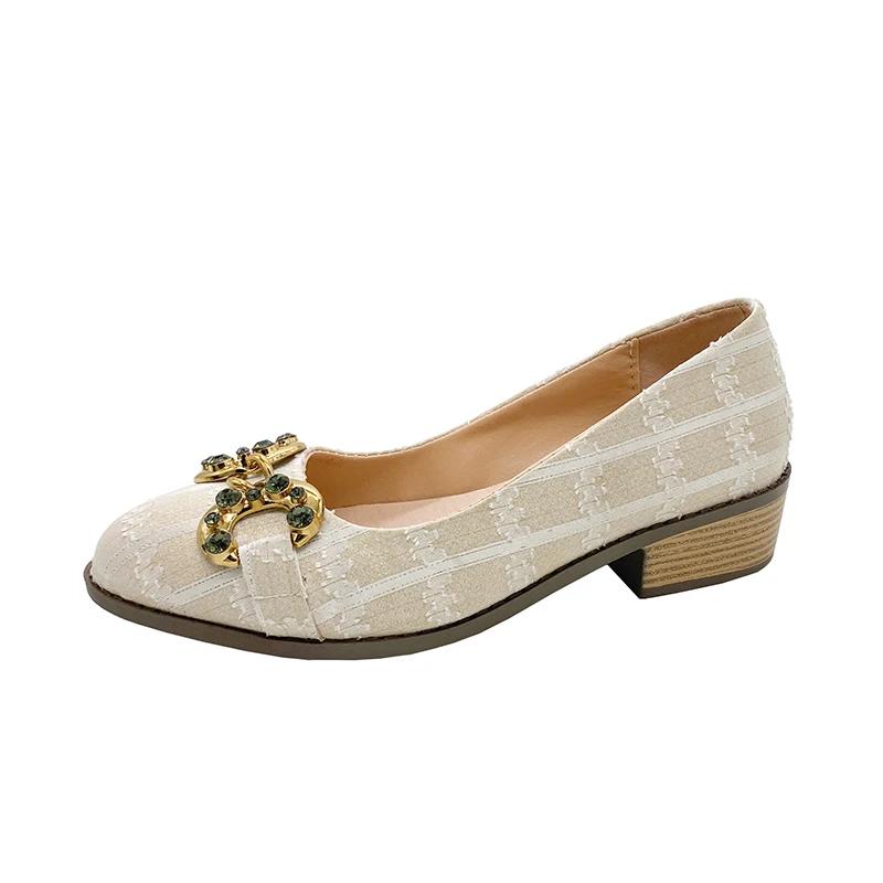 

Мода Новые Кожаные Женские Туфли на Низком Каблуке Цепь Толстый Каблук Лодочки Острый Носок Средний Каблук Женская Обувь Весна Бежевый Абрикосовый 39 белый