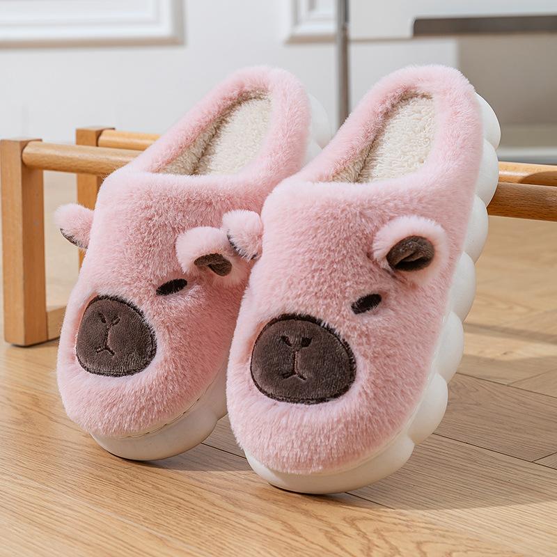Cute cartoon cotton slippers women's autumn and winter indoor home non-slip warm plush thickened plush kitten cotton mop