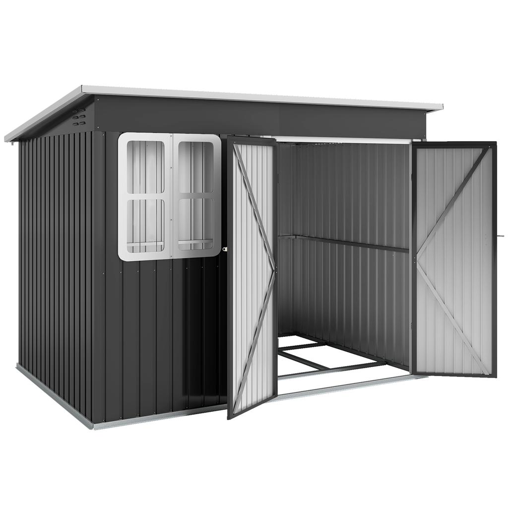 8.5 X 6ft Storage Shed Galvanised Steel Garden Shed, Metal Shed with Foundation Kit, Window, Lockable Wide Doors and Air Vents for Outdoor Patio