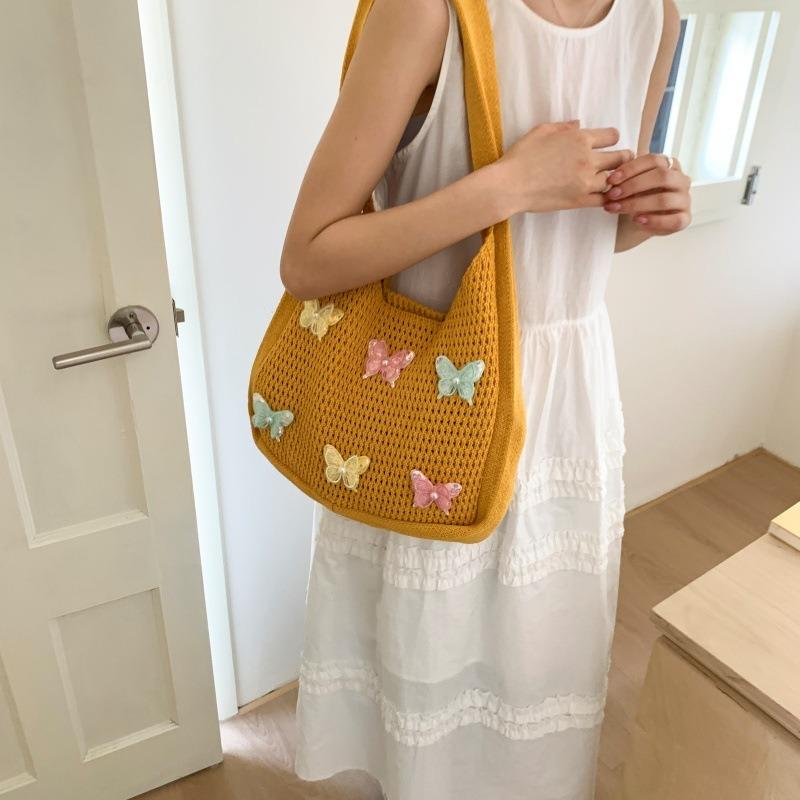New High-end Knitted Bag Hollow Bag Simple Shoulder Bag Bow Element Knitted Bag