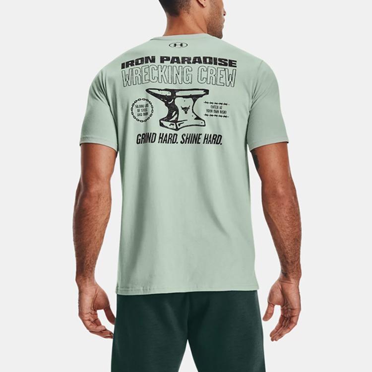 Under Armour Project Rock Johnson Training Round Neck Knit Short Sleeve T-Shirt Men Tops Light-Teal 1361725-340