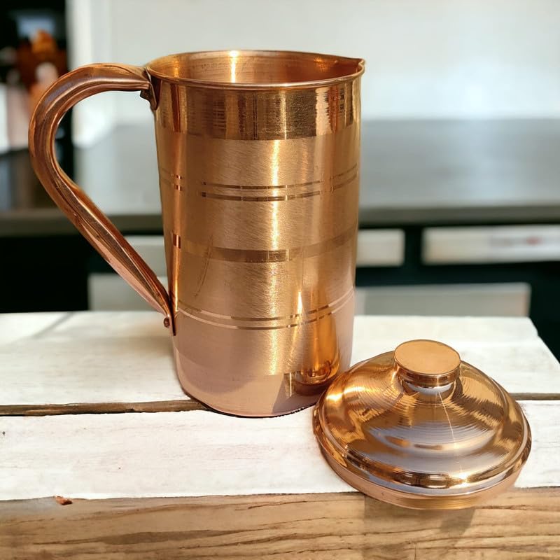 TreegoArt Pure Copper 2 Litre Water Jug Leak Proof Seam Less Silver Touch Design for Home and Kitchen - Pack of 1