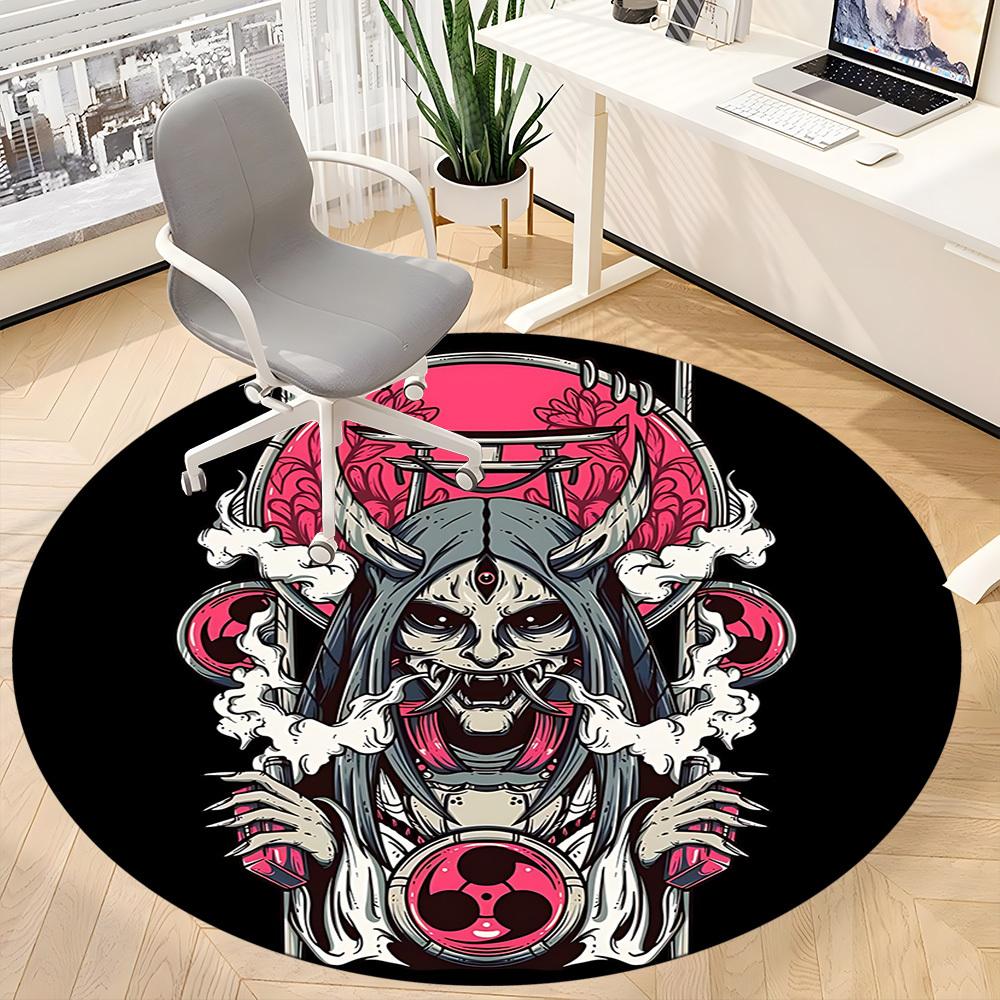 1pc Skull Mask Art Office Round Area Rug, Indoor Mat Suitable For Office, Under Office Chairs Bedroom Living Room Home Decor, Room Deco 030