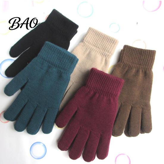 Elastic Wrist Cuff Thermal Gear Winter Gloves for Men Women, Thickened Velvet Lined Mittens, Knit Five Finger Stretchy Acrylic with Lining Rib