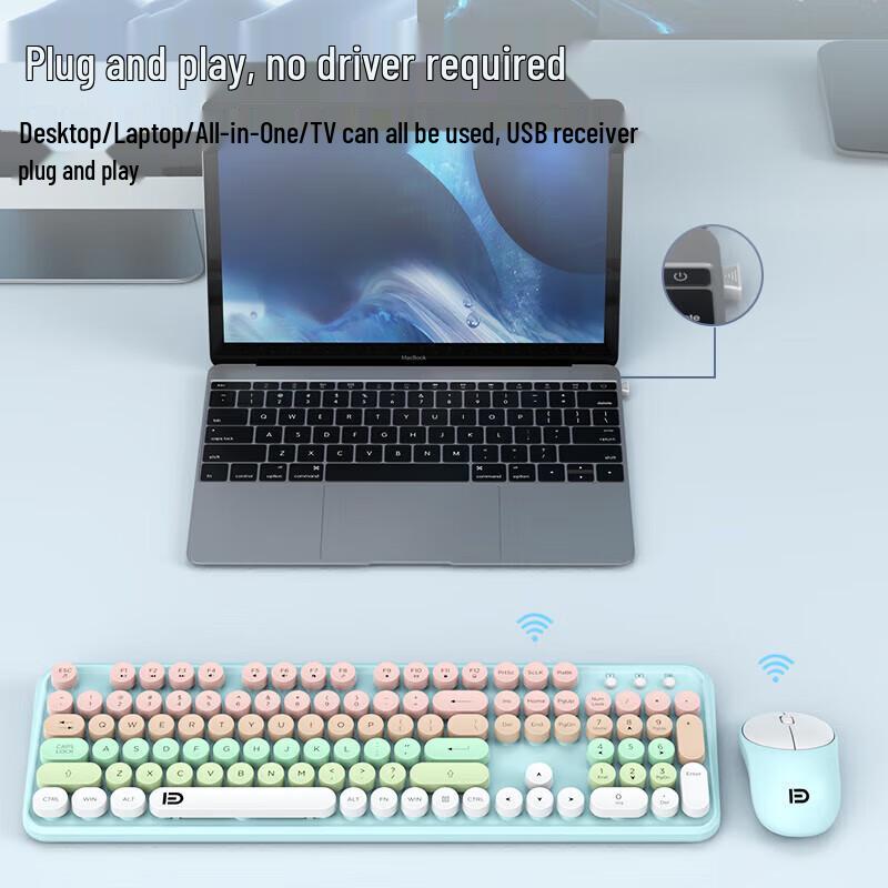 Fude EK8870 Retro Punk Wireless Keyboard and Mouse Combo