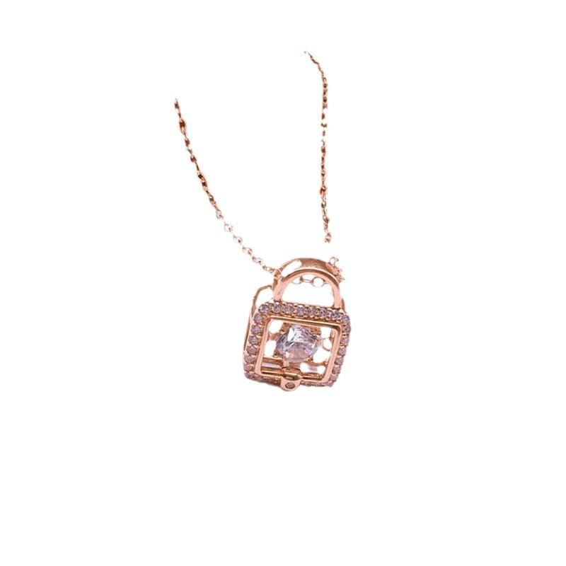 Exquisite Pure Russian 585 Purple Gold Luxury Flash Diamond Opal Lock Sleeve Chain Plated Rose Gold Lifetime Lock Love Necklace