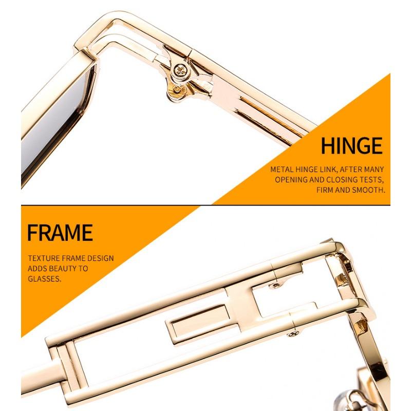 Vintage Retro Punk Rectangle Sunglasses for Women Fashion Hollow Out Metal Frameds Steampunk Style Sunglasses Men Eyewear Mirror Oculos De Sol UV400