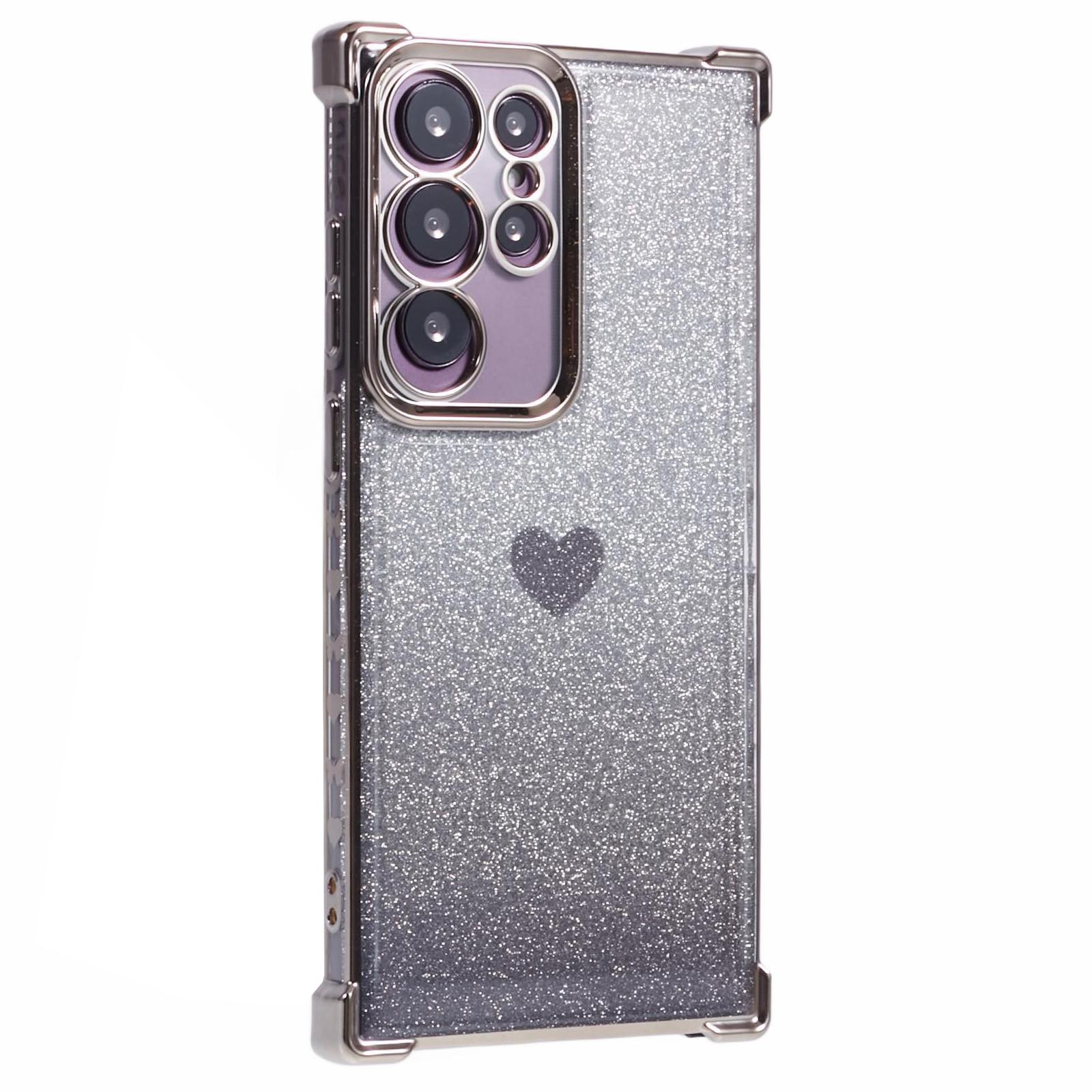 

For Samsung Galaxy S22 Ultra 5G Heart Pattern Phone Case TPU Glittery Powder Cellphone Cover Grey