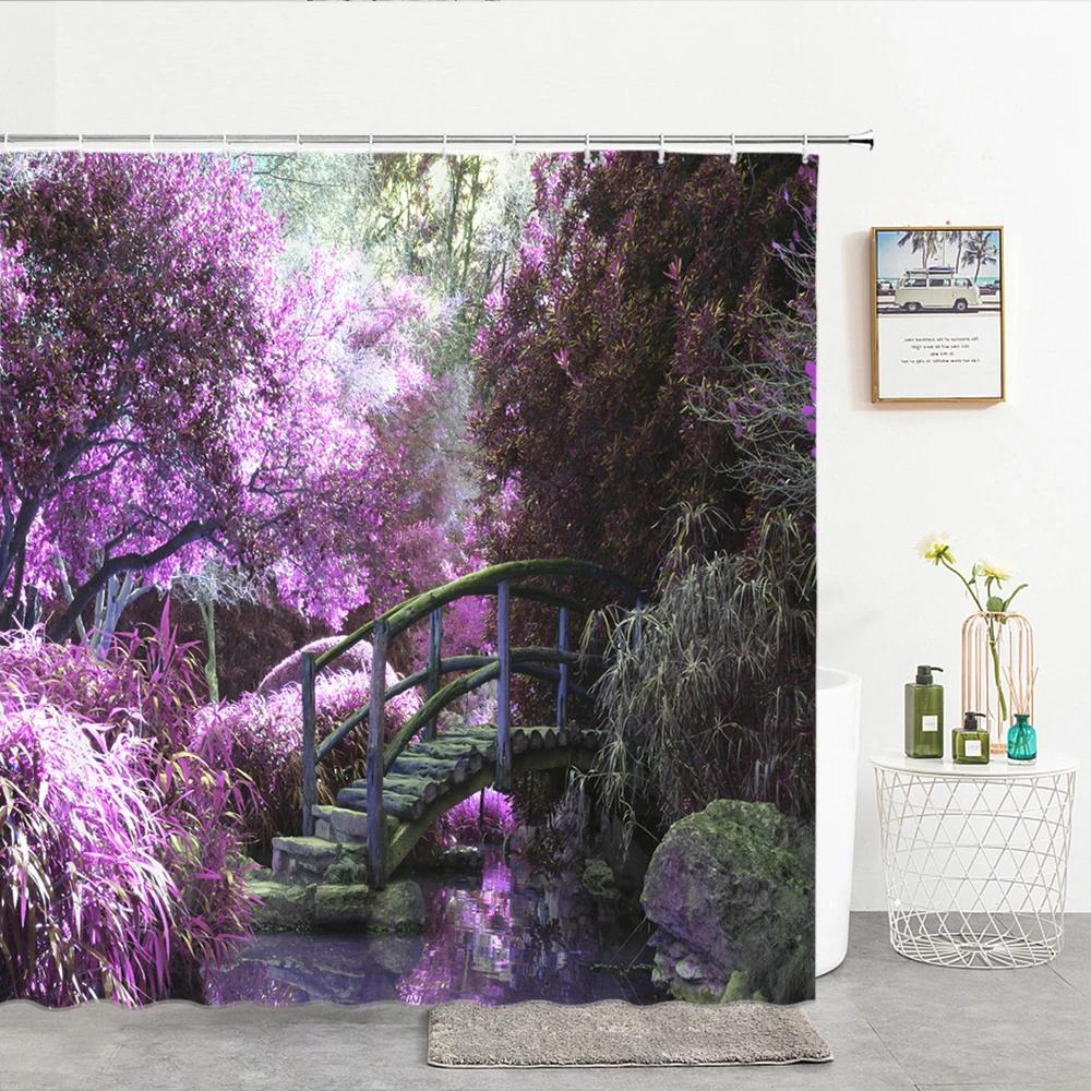 Bath Curtain 3d Printing Window Scenery Forest Shower Curtains 180*200cm Waterproof Bathroom Curtain Washable Fabric With Hooks