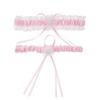 New 2PCS/Set Wedding Garter Bridal Shower Bride Keepsake Ivory Lace Floral Rhinestone Bow Women Ladies Garter Hen Night Supply