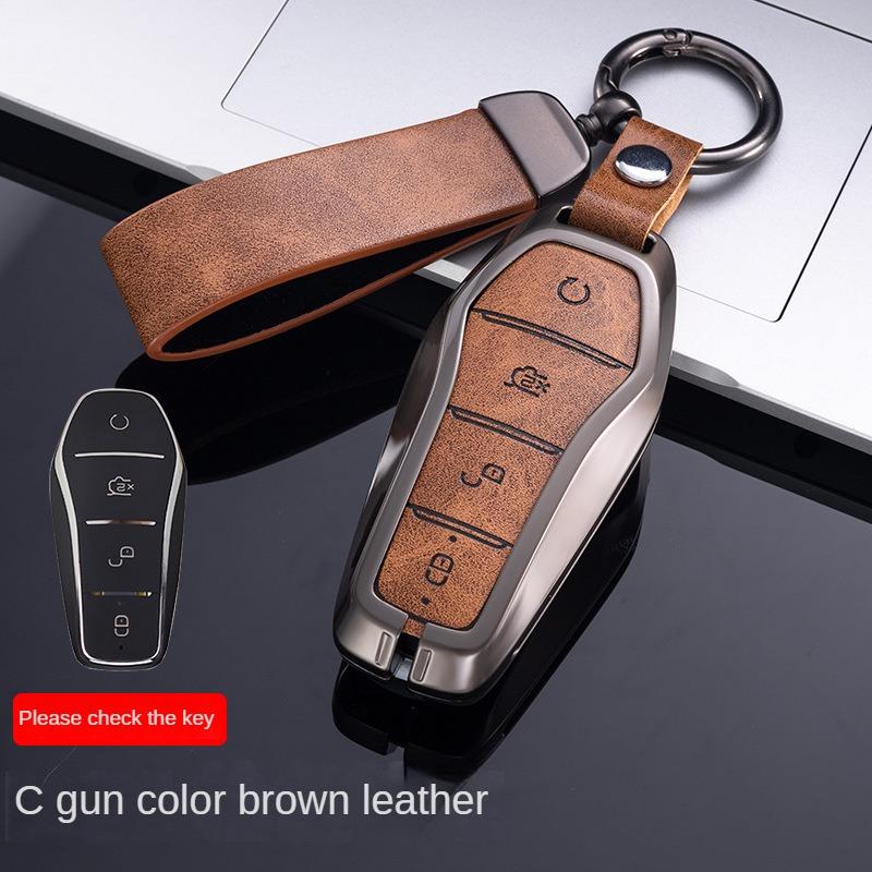Capa para chaveiro BYD Song Plus Atto 3 Han EV Tang DM Qin Seal Dolphin Couro Metal Controle Remoto Fob Porta-chaves Acessórios para carro