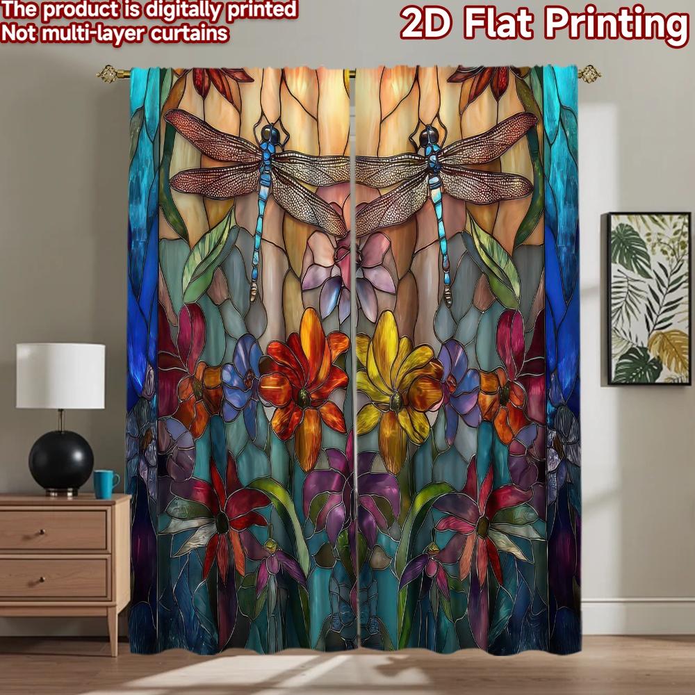 2D Flat Photography Backdrop Photography Backdrop Dragonflies Among Flowers 100% Polyester Festive Backdrops for Indoor