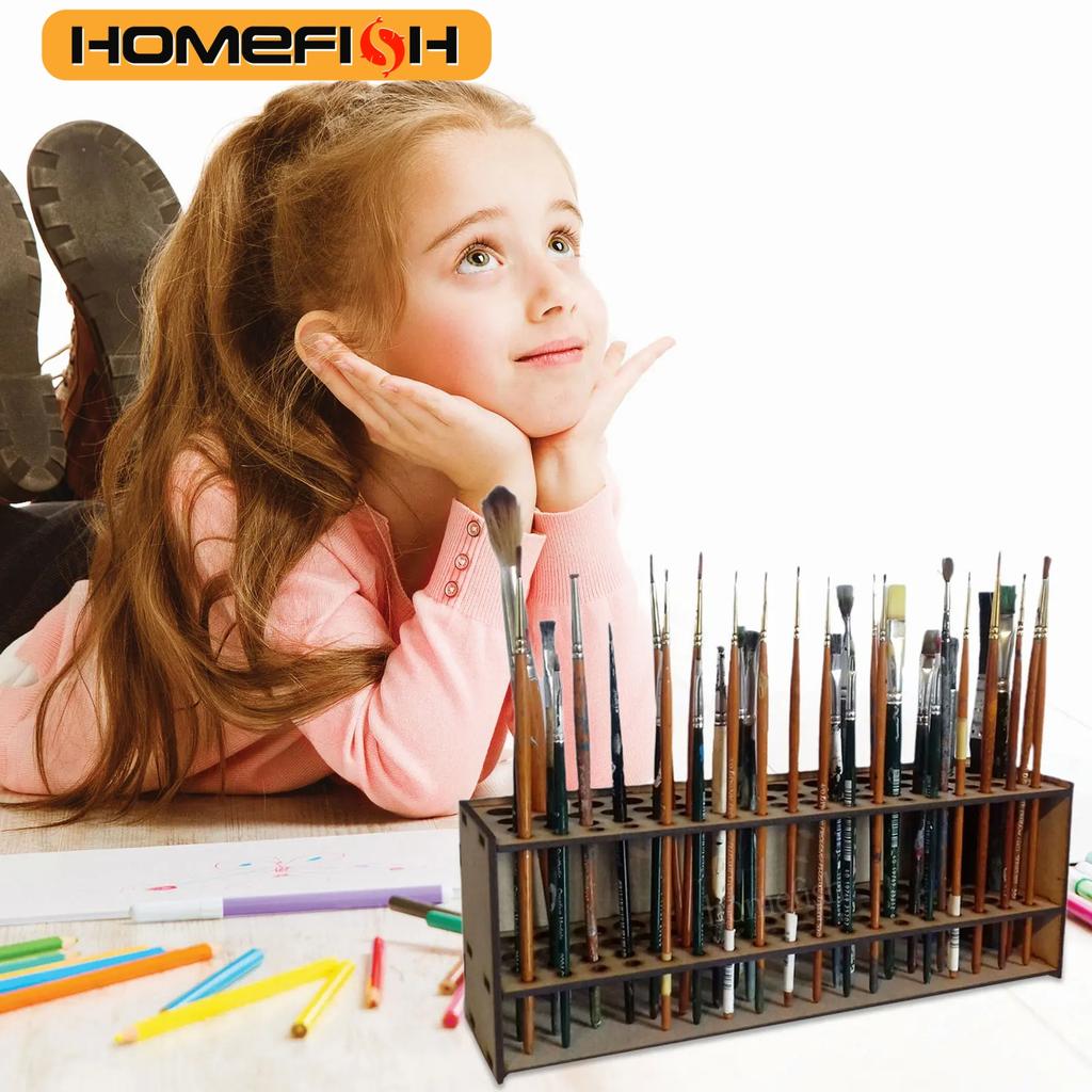 67 Hål Penselställ Träställ för Målarpenslar Skrivbordsorganisatör Väggmonterad Sminkborsthylla För Målartillbehör